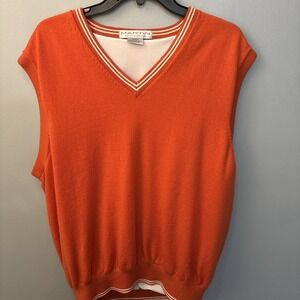 Martin‎ Timeless As The Game Italian Merino Sweater Vest Orange Preppy Golf Sz L